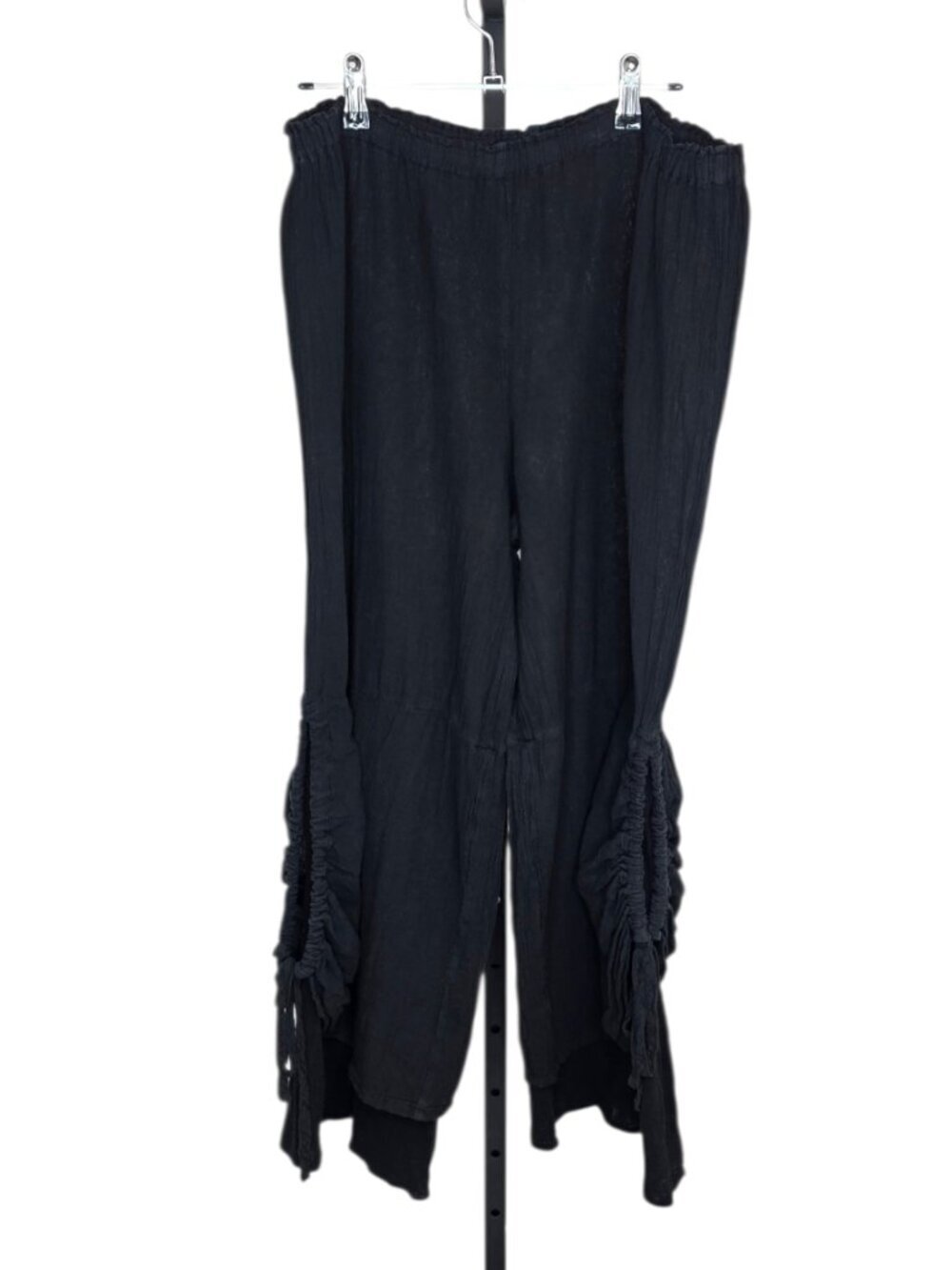Oh My Gauze! Cinched Leg Pants, Black, 100% Cotton, Lagenlook, Boho, High Rise